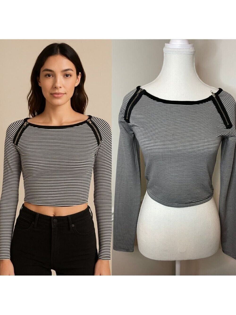🐈Smart Set Cropped Striped Blouse XS